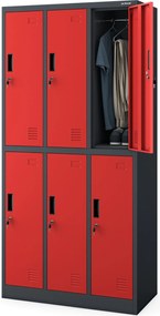 Szafa szkolna 6-skrytkowa Igor 90x45x185 cm antracyt/czerwony