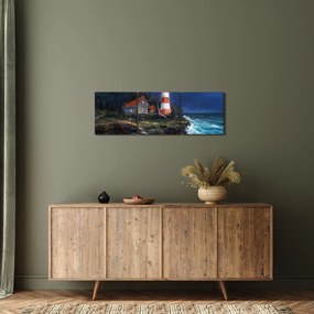 Obraz - Latarnia morska na brzegu oceanu, akwarela (z zegarem) (90x30 cm)