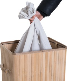 HOMCOM Bambusowy Kosz na Pranie 72L Naturalny Brązowy Praktyczny i Elegancki Design do Łazienki i Pralni | Aosom PL