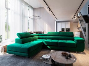 Masseno Narożnik SELVA z Funkcją Spania i Pojemnikiem na Pościel Narożnik L, Rozkładana sofa - Zielony, MONOLITH 37