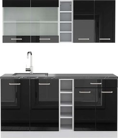 Pojedyncza kuchnia czarny wysoki połysk/biały 160x60x81.6 r-line