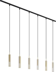 Nowoczesny system szynowy czarny z 6 lampami wiszącymi złoty z bursztynowym szkłem 1-fazowy - Slimline Loyce