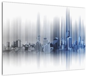 Obraz na szkle - Panorama miasta, niebiesko - szara (70x50 cm)