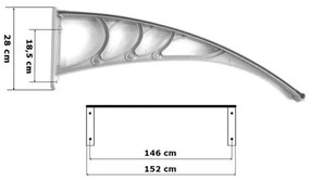 Daszek wejściowy nad drzwi przezroczysty, 100 x 150 cm