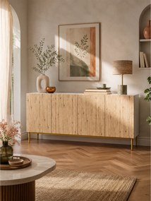 Komoda Nicole 200 cm czterodrzwiowa - biały / dąb artisan / złote nóżki