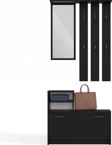 Garderoba Vera | Czarna |  85x24x180 cm| Wieszak, Lustro, Szafka na Obuwie