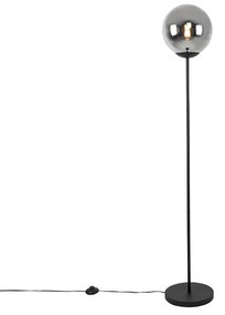 Lampa podłogowa art deco czarna z przydymionym szkłem - Pallon ArtDeco Oswietlenie wewnetrzne