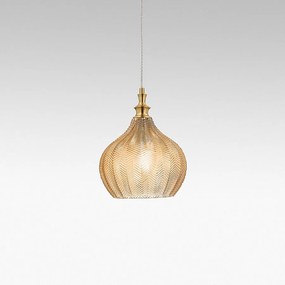 Cleofe lampa wisząca z bursztynowego szkła i mosiądzu, styl vintage, oprawa E27, IP20, Ø23 cm, żarówka niedołączona