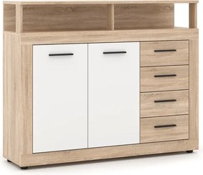 Komoda Dwudrzwiowa BLAGO MIDI A 119,5 cm z Szufladami Dąb Sonoma/Biały Nowoczesna