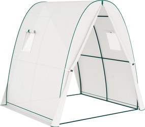 Outsunny Szklarnia z Łukiem z Workami na Piasek i Plastikową Osłoną, 2 Drzwi Rolowane, Okna z Siatki, Przenośna, 1,8 x 1,8 x 2 m, Biała