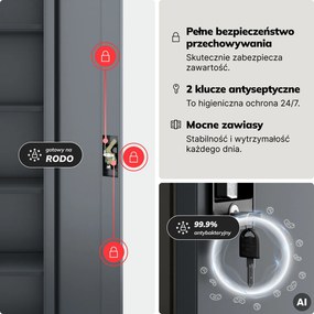 Szafa biurowa metalowa na akta, wąska, antracytowa, 450x1850x400 mm: ALEX