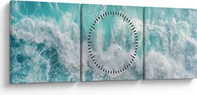 Obraz - Widok na fale oceanu (z zegarem) (90x30 cm)