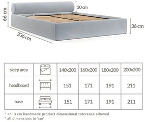 Jasnoszare tapicerowane łóżko dwuosobowe ze schowkiem ze stelażem 160x200 cm Solvo – Maison de Rêve