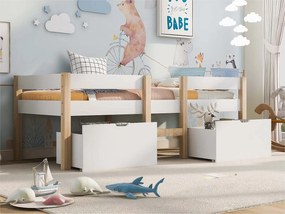 Łóżko mezzanine z litego drewna sosnowego z szufladami - 90x200 cm - Białe