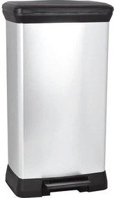 Kosz na pedał 50L z efektem srebrnego metalu, plastik z recyklingu, ciche zamykanie i system zapobiegający zapachom