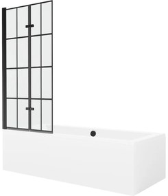 Mexen Cube wanna prostokątna 180 x 80 cm z obudową i parawanem 2-skrzydłowym 80 cm, czarny wzór - 550518080X92080027077