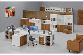 Szafa biurowa kombinowana PRIMO WHITE, drzwi przesuwne na 2 poziomach, 800 x 420 x 1434 mm, biały/orzech