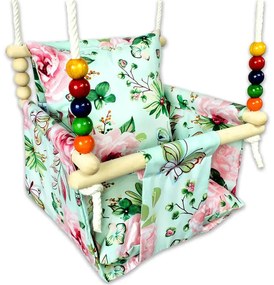 Huśtawka dziecięca drewniana w kwiaty T4-N95