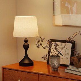 HOMCOM Lampa stołowa LED z 3 temperaturami barwowymi, lampka nocna z portami ładowania USB A+C, lniany abażur, czarna