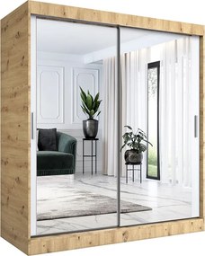 Szafa przesuwna z lustrem 180 cm dąb artisan + biały D9-M74
