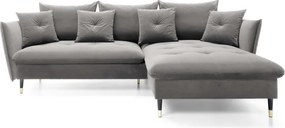 Narożnik GLAM Prawostronny z funkcją spania, zestaw z poduszkami wolnostojący tkanina RIVIERA 91 Szary DOMO HOME