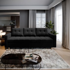 Masseno Sofa MILO z funkcją spania i pojemnikiem na pościel, Rozkładana sofa - Czarny, KRONOS 07