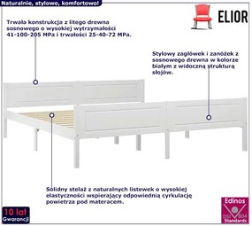 Białe drewniane podwójne łóżko 180x200 Damira