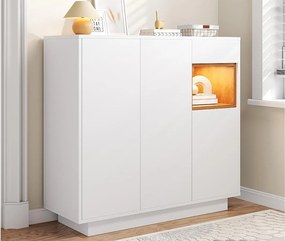 Szafa na buty 105x39.5x100.5 cm - 1 szuflada i 3 drzwi - z oświetleniem LED - z regulowanymi półkami - Biały i naturalny