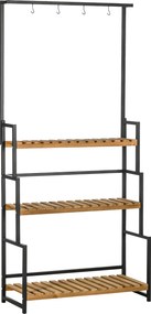 Outsunny Stojak na Kwiaty Drewniany z 3 Poziomami i Haczykami Naturalny Schody Kwiatowe 80x36x174cm | Aosom PL