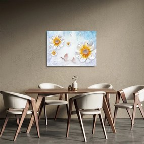 Obraz na szkle - Kompozycja z kwiatami i motylami (70x50 cm)