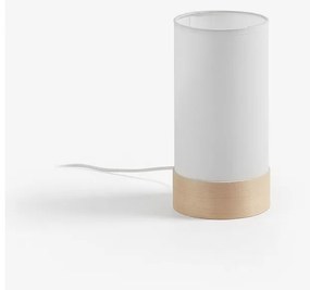 Biało-naturalna lampa stołowa z litego drewna bukowego z tekstylnym kloszem (wysokość 26 cm) Slat – Kave Home
