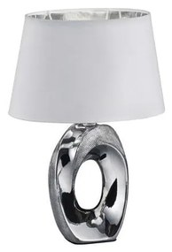 Lampa stołowa w biało-srebrnym kolorze z ceramiki i tkaniny Trio Taba, wys. 33 cm