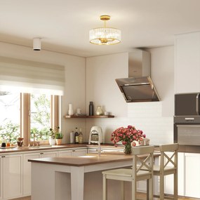 HOMCOM Lampa Sufitowa, Design Kryształowy, 3 Żarówki, Metal, Złota