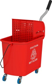 HOMCOM 20 L Mop wiadro z wyciskaczem i uchwytem, mobilne wiadro na kółkach, tworzywo sztuczne, czerwone | Aosom PL