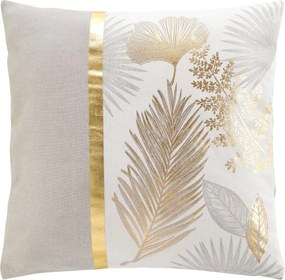 Beżowa poduszka, złote liście, 45 x 45 cm