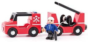 Woody Car Strażak z lalką na tory kolejowe,czerwony