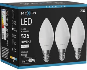 Mexen Nova 3x żarówka LED E14, C37, 5W, Neutralna - 4000K, 525 lm - L102-E14-0540-01x03