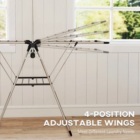 HOMCOM Suszarka na pranie składana stojąca suszarka z regulowanymi skrzydłami, uchwytami na buty, stal nierdzewna, 156,5 x 68 x 192 cm, srebrny