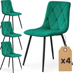 Zestaw 4 zielonych krzeseł welurowych C3-M66