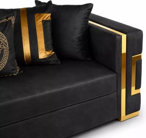 Sofa Magnelio 2-osobowa czarna welurowa z złotymi detalami – styl glamour