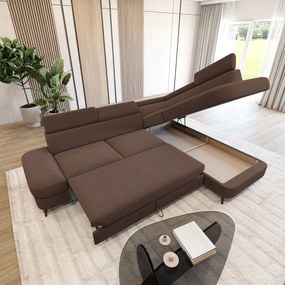 Masseno Narożnik AVISE z funkcją spania i pojemnikiem na pościel Narozniki L, Rozkładana sofa - Brązowy, QUELLE 25