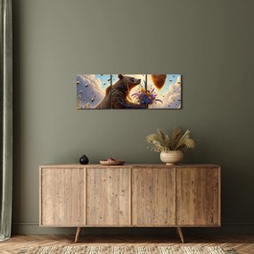 Obraz - Niedźwiedź i pszczoły (z zegarem) (90x30 cm)