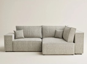 Beżowy rozkładany/ze schowkiem narożnik z tkaniny szenilowej (prawostronny/w kształcie litery L) Tonga – Maison de Rêve