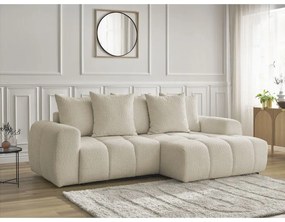 Beżowy rozkładany/ze schowkiem narożnik z materiału bouclé (prawostronny/z szezlongiem) Roxelane – Bobochic Paris