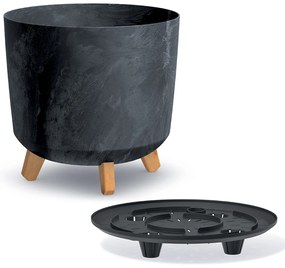 Donica ogrodowa okrągła Gracia Tubus Beton Effect 30 cm antracyt PROSPERPLAST