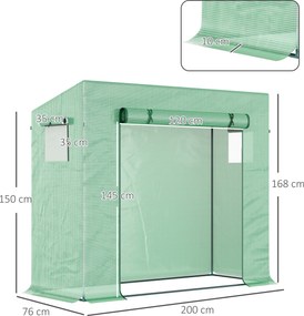Outsunny Foliowa Szklarnia, Szklarnia z Drzwiami Rolowanymi, Bocznym Oknem, dla Ogrodu, ze Stali, Tworzywa Sztucznego, 200 x 76 x 168 cm, Zielona