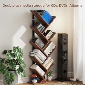 HOMCOM Regał stojący z 9 poziomami, wąski regał w kształcie drzewa do biura, rustykalny brązowy