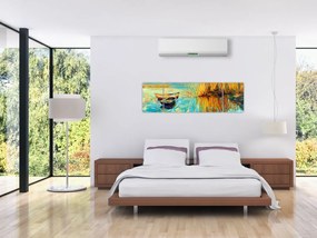 Obraz - Jezioro z łodziami (170x50 cm)