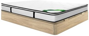 Zestaw 180 x 200 cm stelaż ze skrzynią jasny naturalny + materac z kieszeniami sprężynowymi 7 stref z zintegrowanym topem i pokrowcem bambusowym gr. 23cm - TAREVO od NATUREA