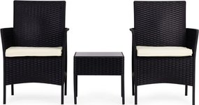 Zestaw mebli ogrodowych Livora 0213 - 2 krzesła i stolik kawowy, kolor czarny